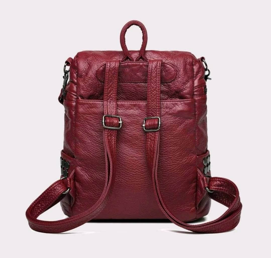 luxury red burgundy soft leather quirky studded backpack