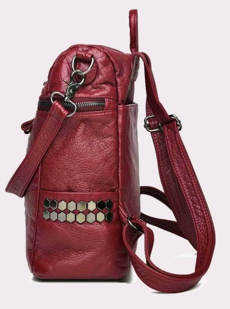luxury red burgundy soft leather quirky studded backpack