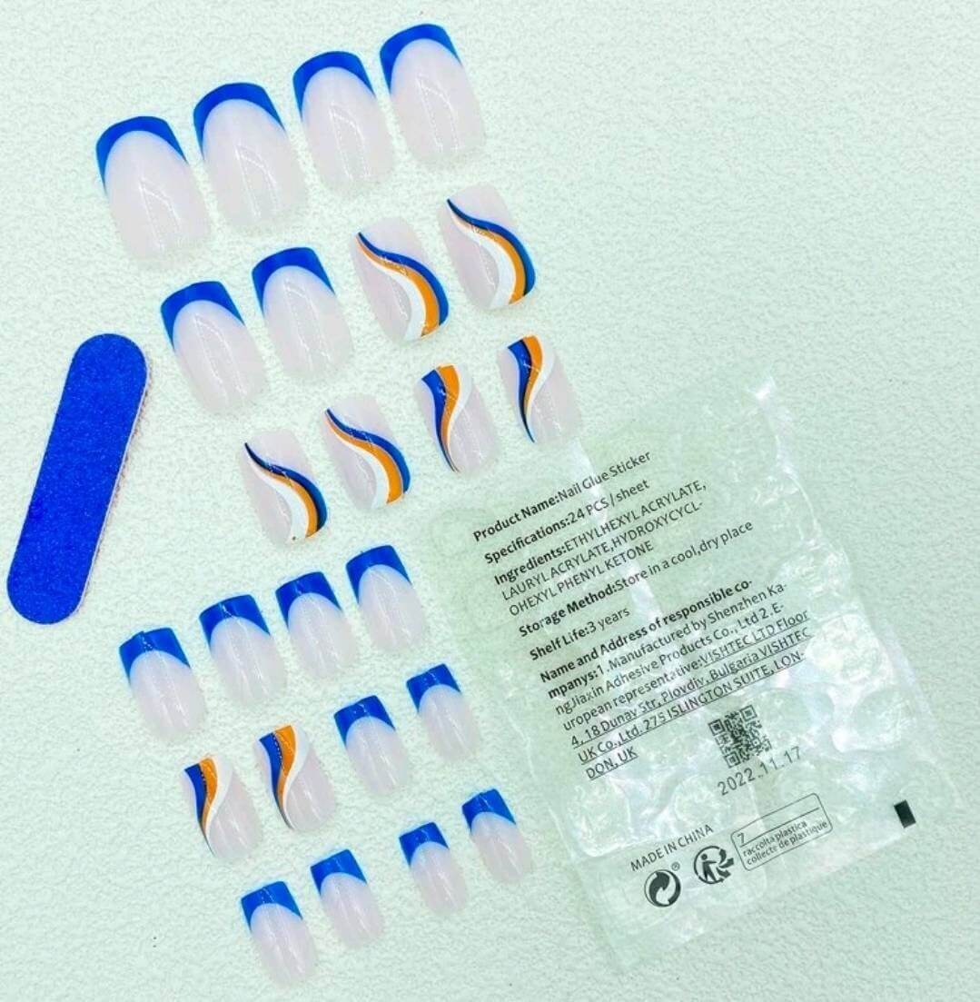 Nails - blue white orange