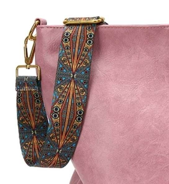 luxury light pink leather fabric strap shoulder tote