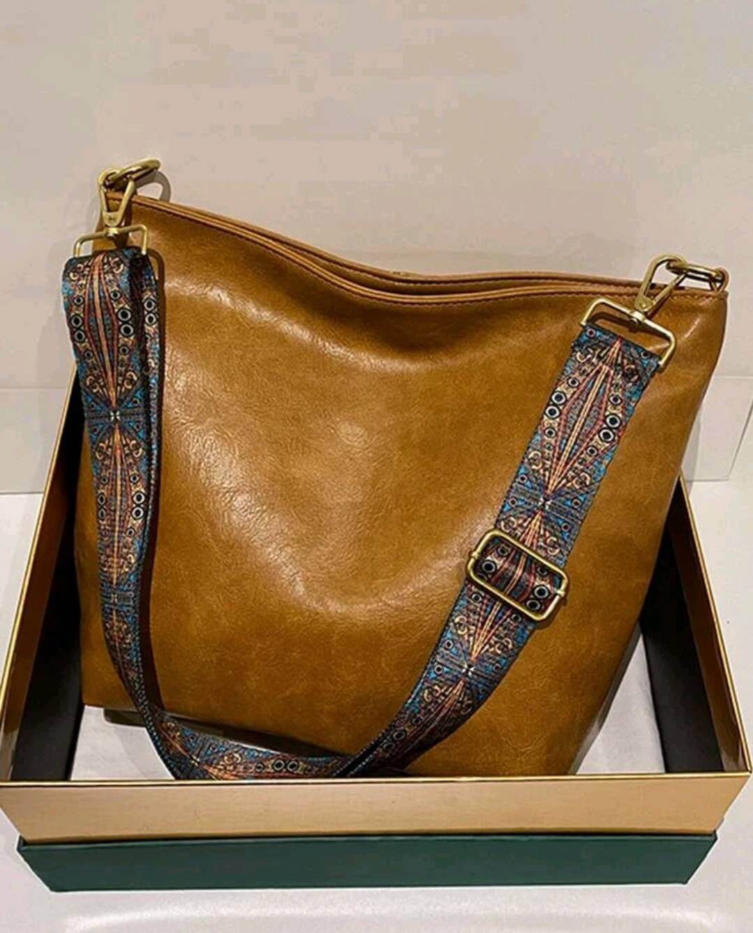 luxury tan leather fabric strap shoulder tote