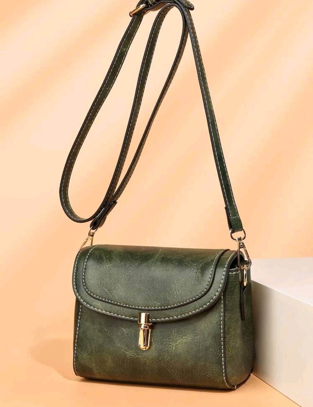quirky green leather shoulder bag