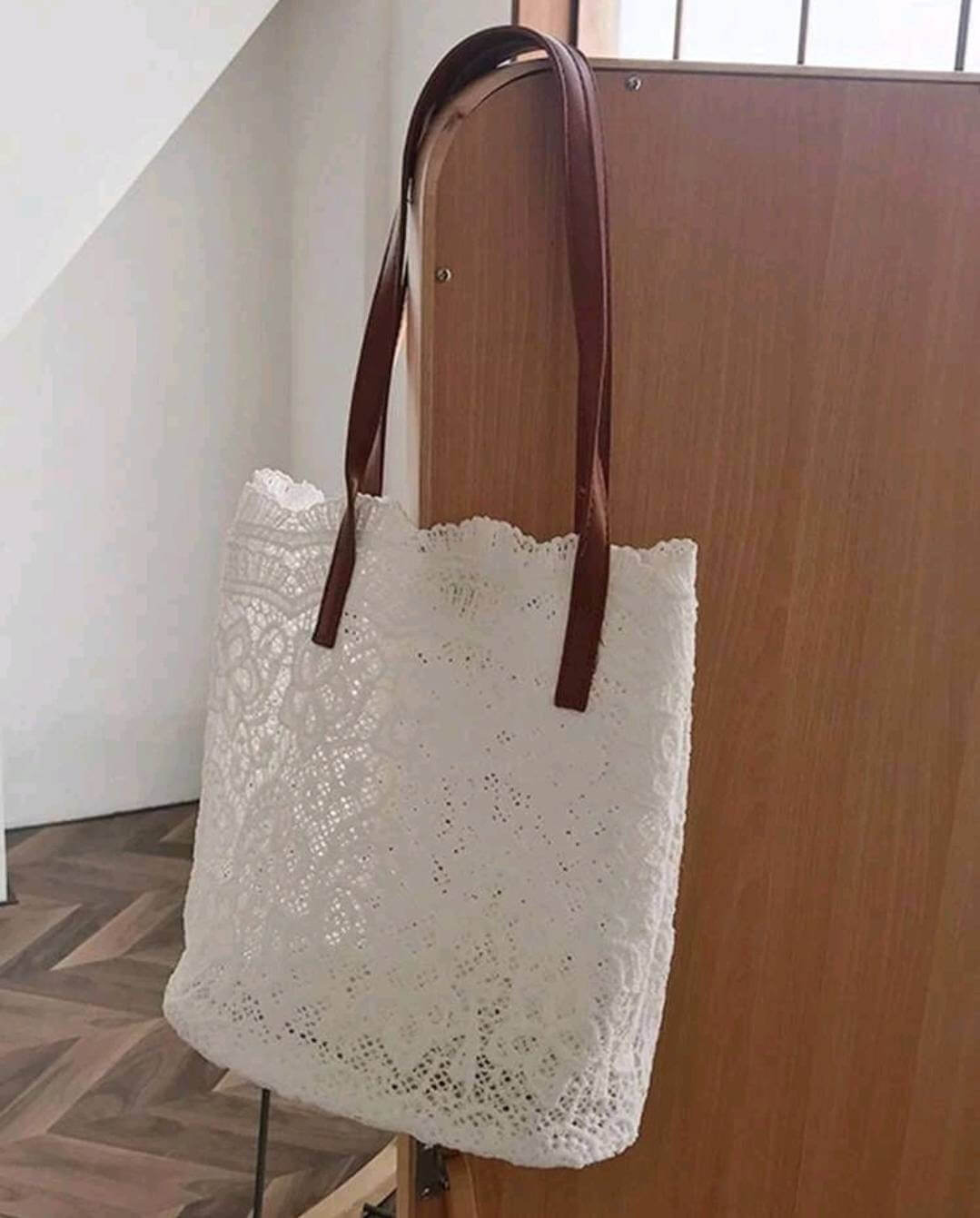 quirky vintage two tone white brown lace shoulder bag