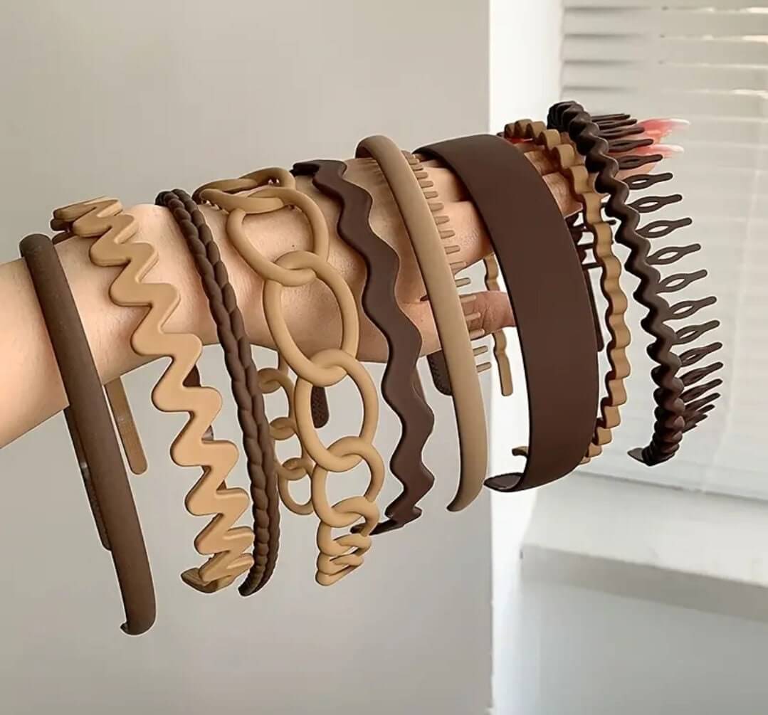 set of 9 brown hairbands