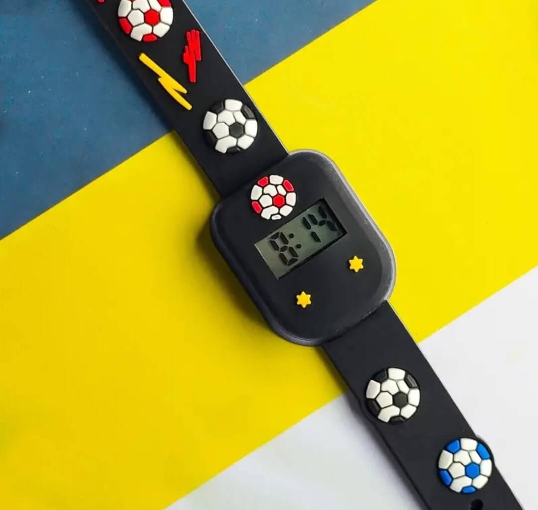 Child's jewellery black football watch silicone
