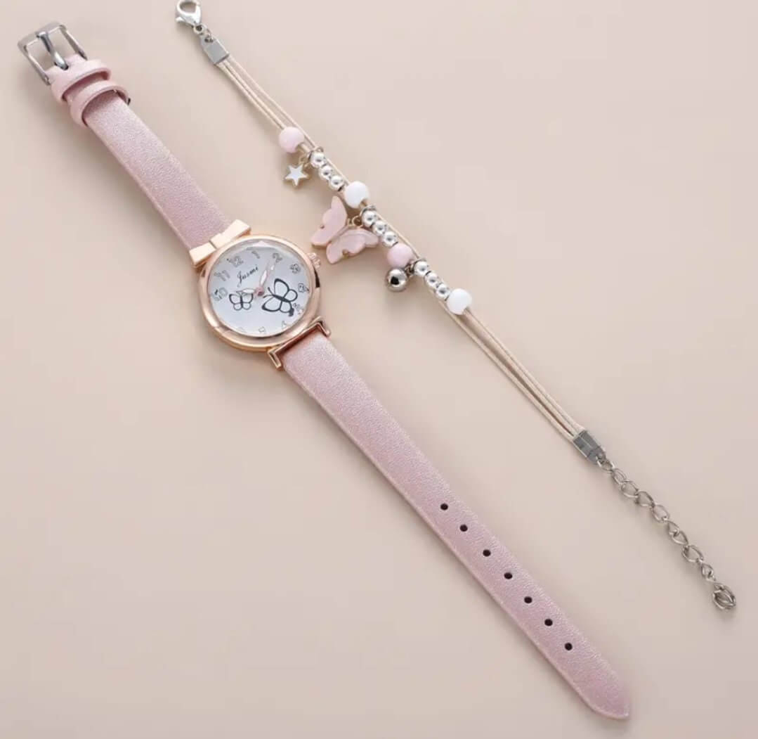 Child's jewellery pink butterfly silicone watch set