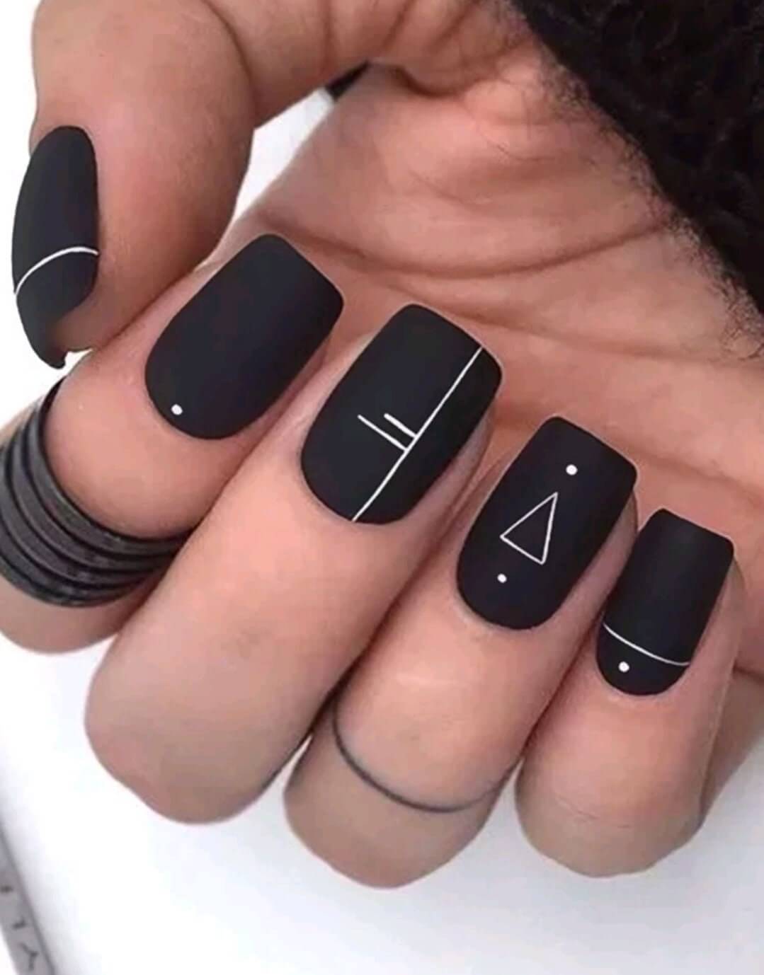 Nails - black white matt