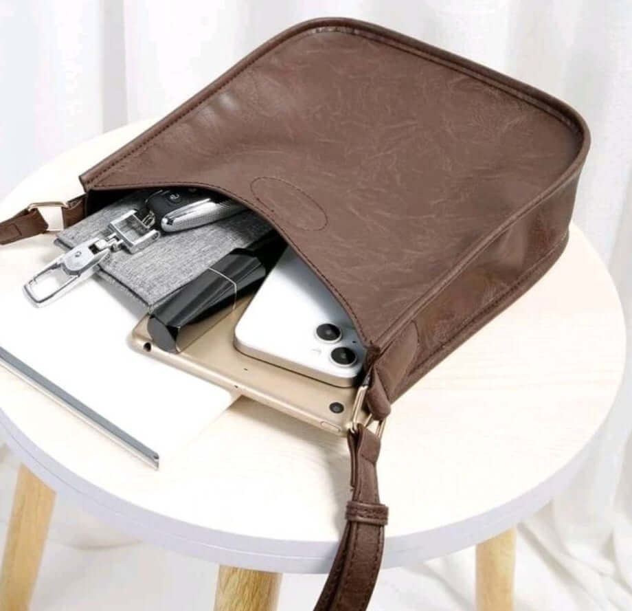 quirky luxury dark brown leather shoulder bag 