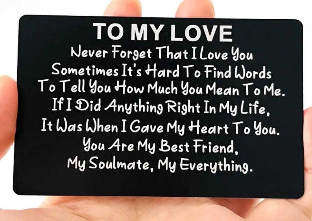 Wallet Card - metal note & envelope - love you the most