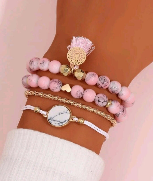 ladies set of 4 pink minimalist bracelets