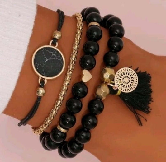 ladies set of 4 black minimalist bracelets