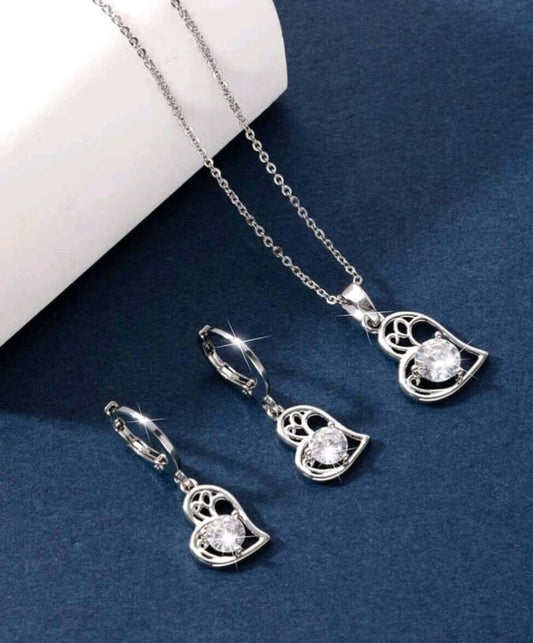 Jewellery Set - silver heart necklace and earrings