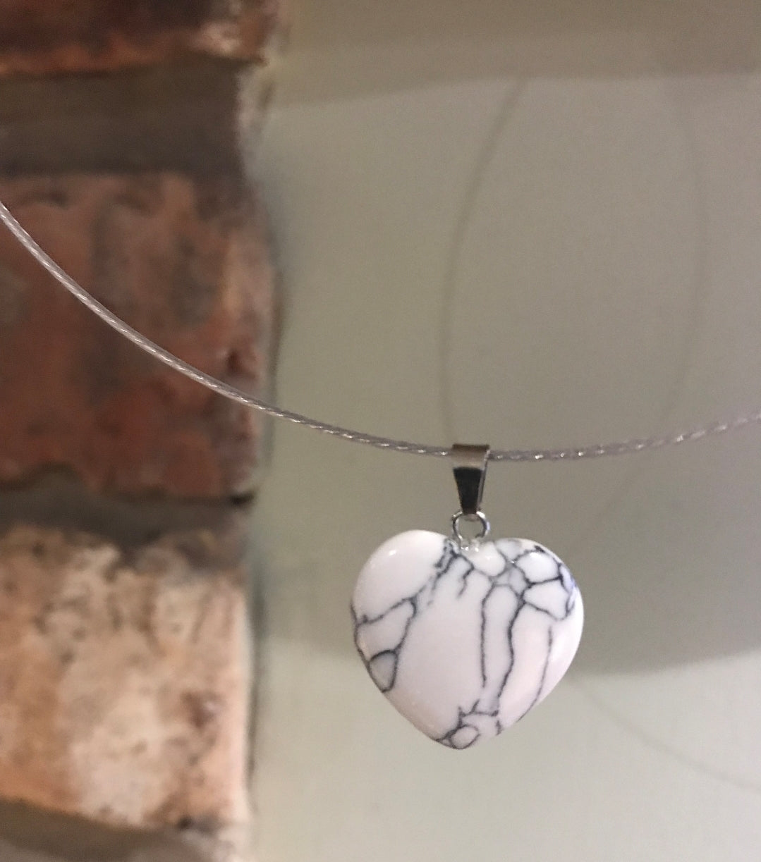 Necklace - chakra Heart Pendant on Steel Hoop white black