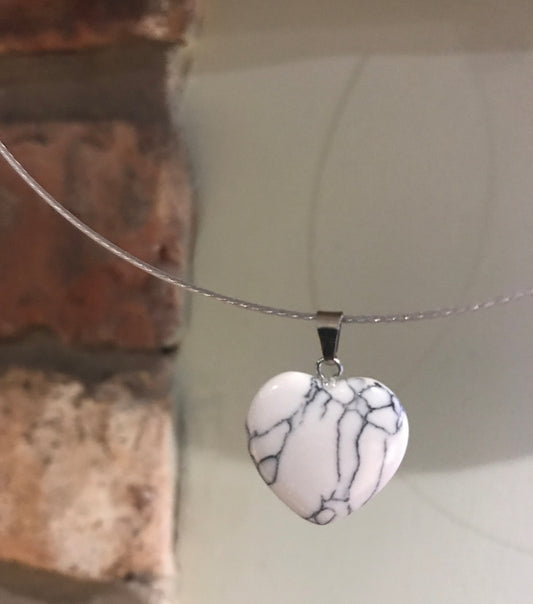 Necklace - chakra Heart Pendant on Steel Hoop white black