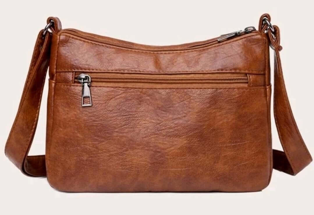 soft leather tan multi pocket zipped shoulder bag 