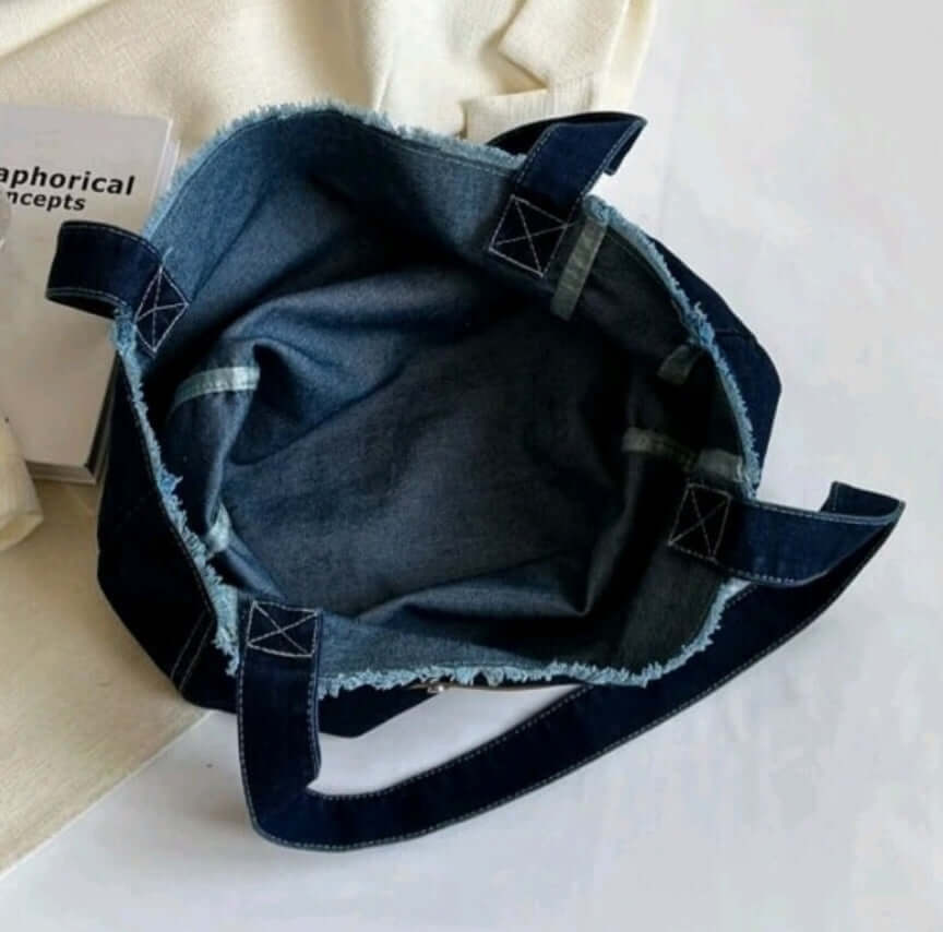 quirky dark denim shoulder tote