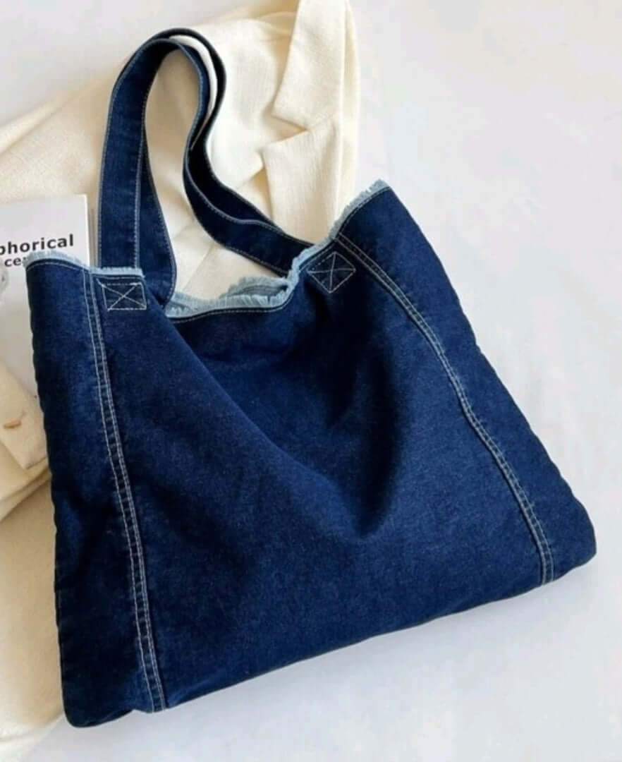 quirky dark denim shoulder tote