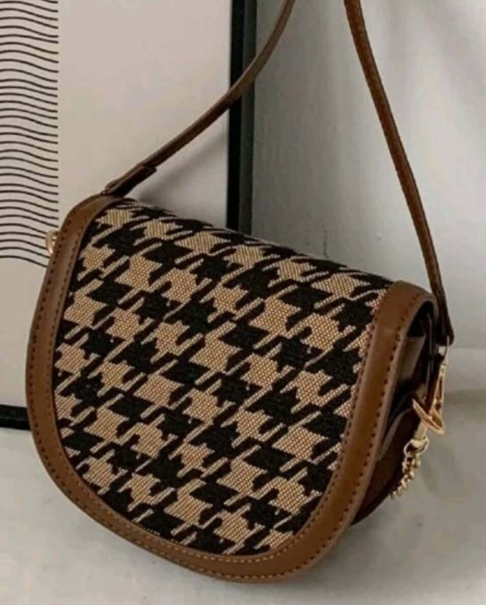 quirky two tone geo fabric saddle shoulder bag