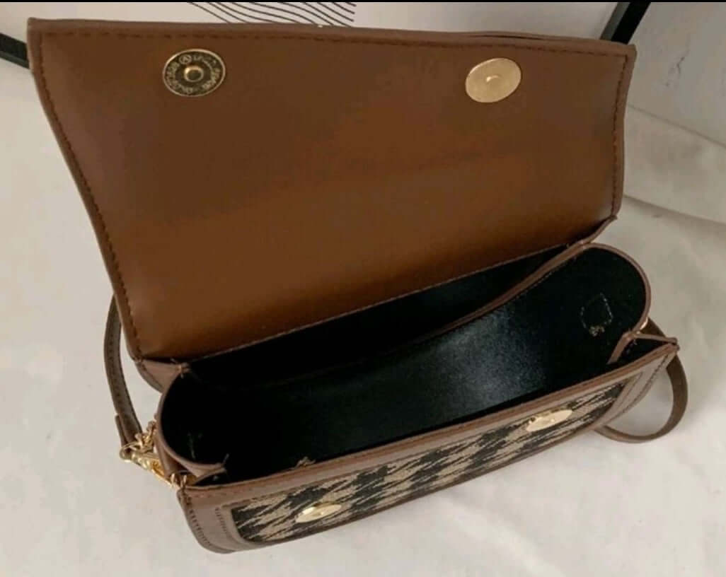 quirky two tone geo fabric saddle shoulder bag