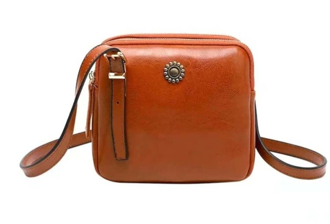 luxury tan leather quirky square shoulder bag