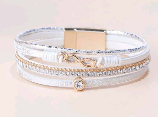 ladies white leather layered infinity bracelet