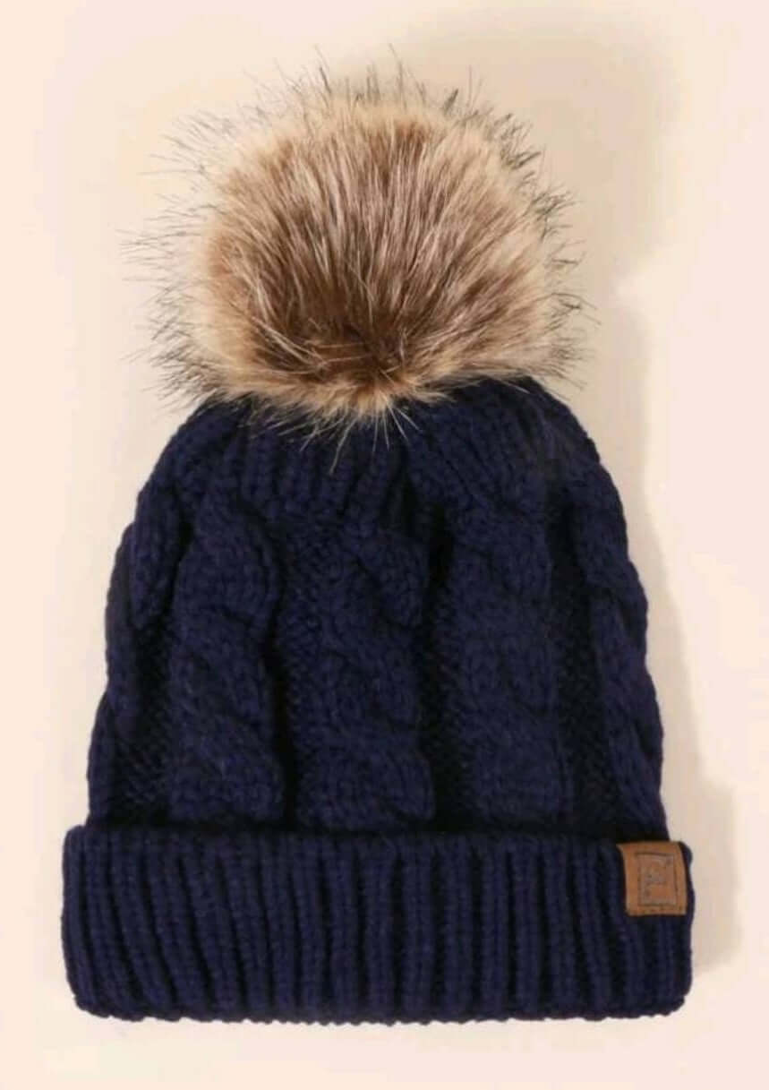 unisex navy pompom beanie