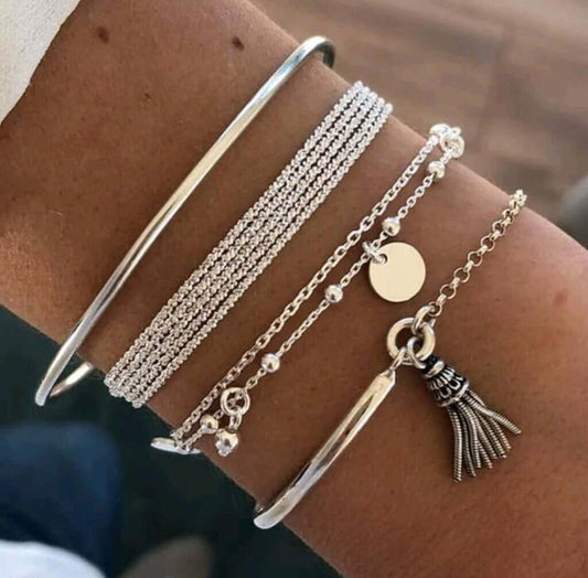 ladies set of 4 silver minimalist bracelets