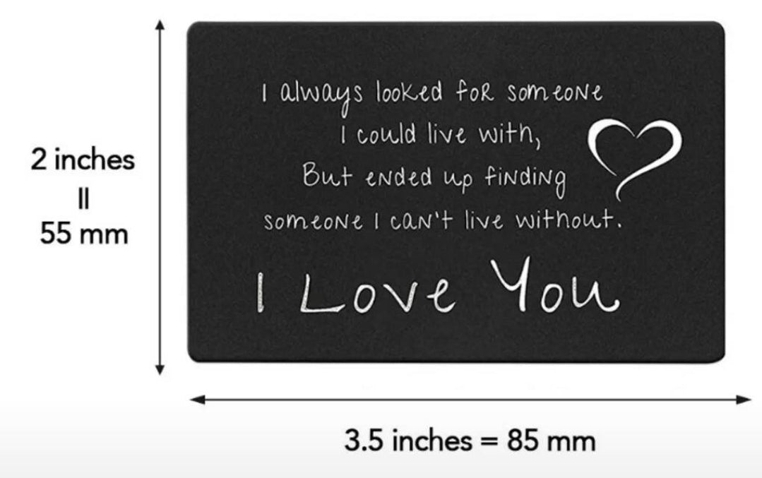 Wallet Card - metal love note & envelope - love you