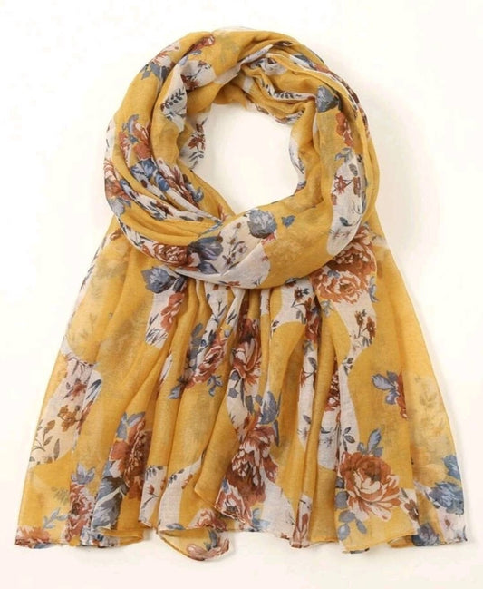 Scarf - beautiful floral mustard