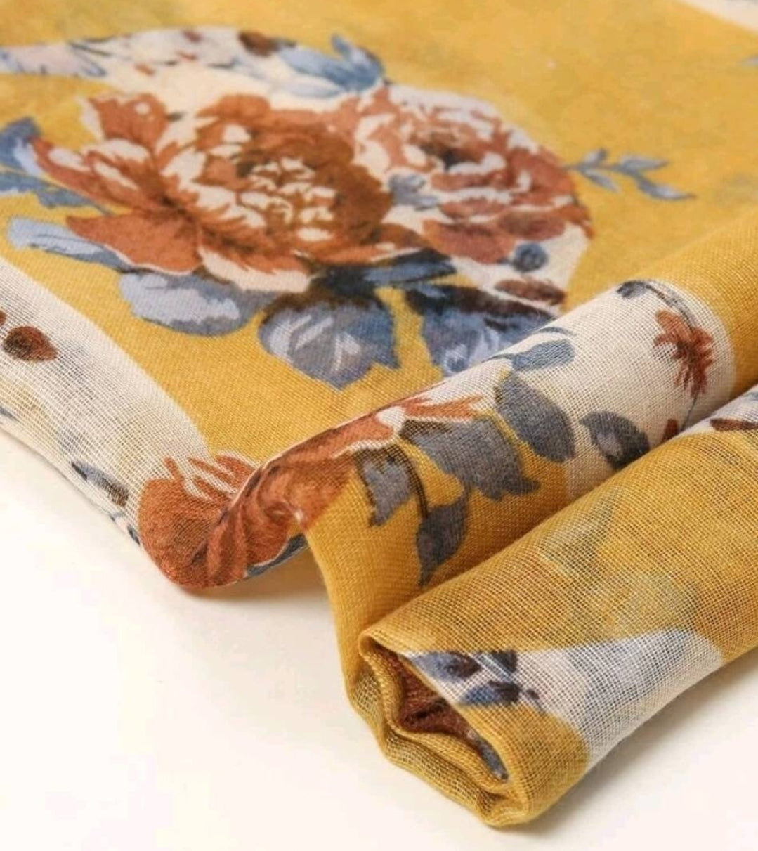 Scarf - beautiful floral mustard