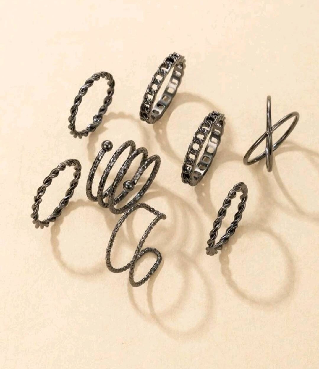  Rings Set - gun metal stackable (8)