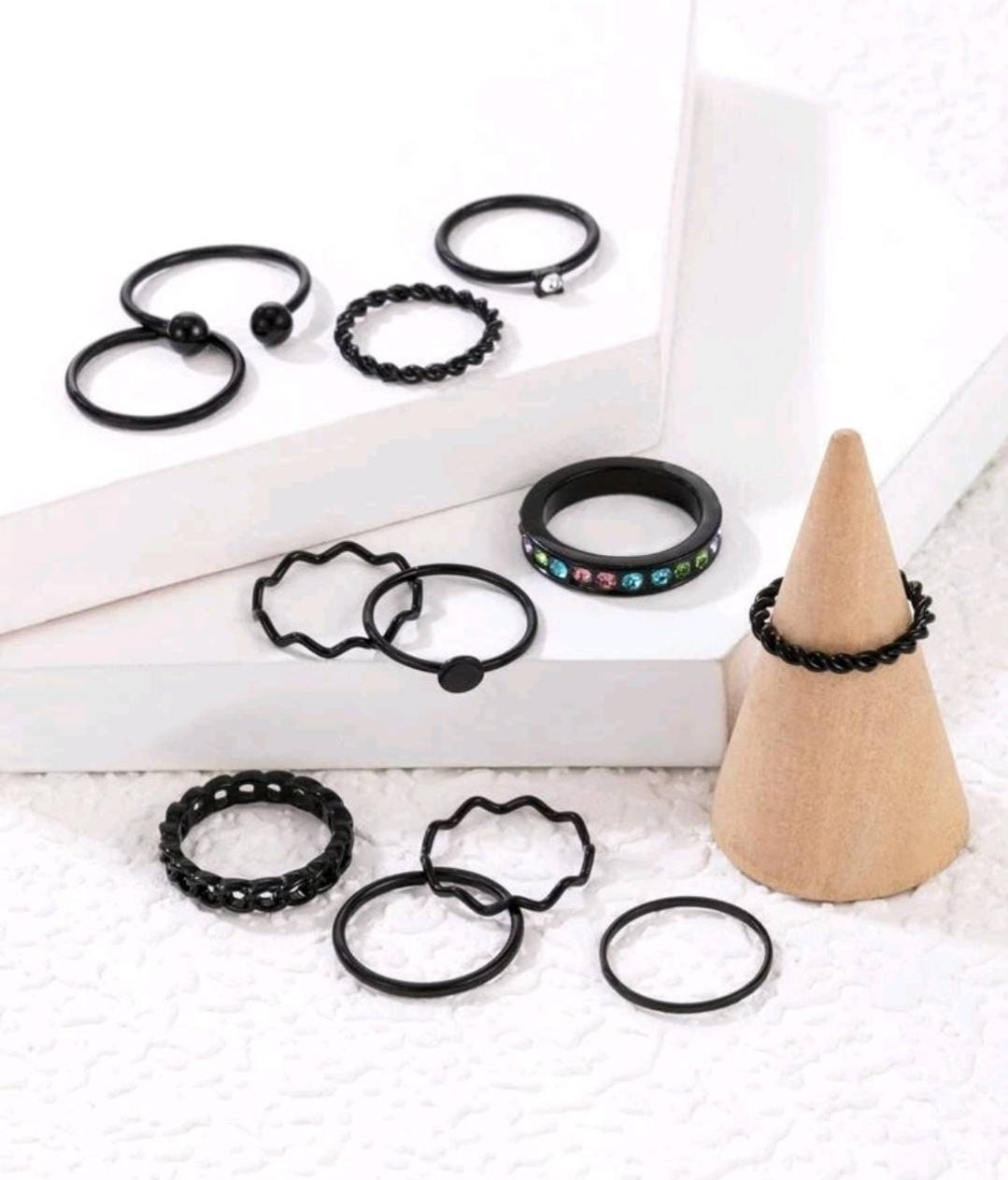  Rings Set (J-T) - black stackable (12)
