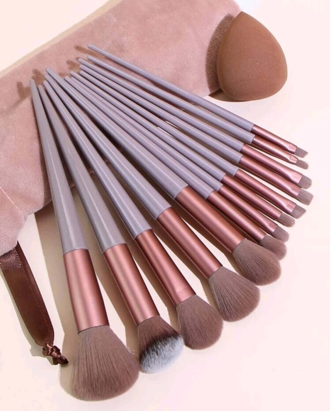 pink make up brush set in pouch
