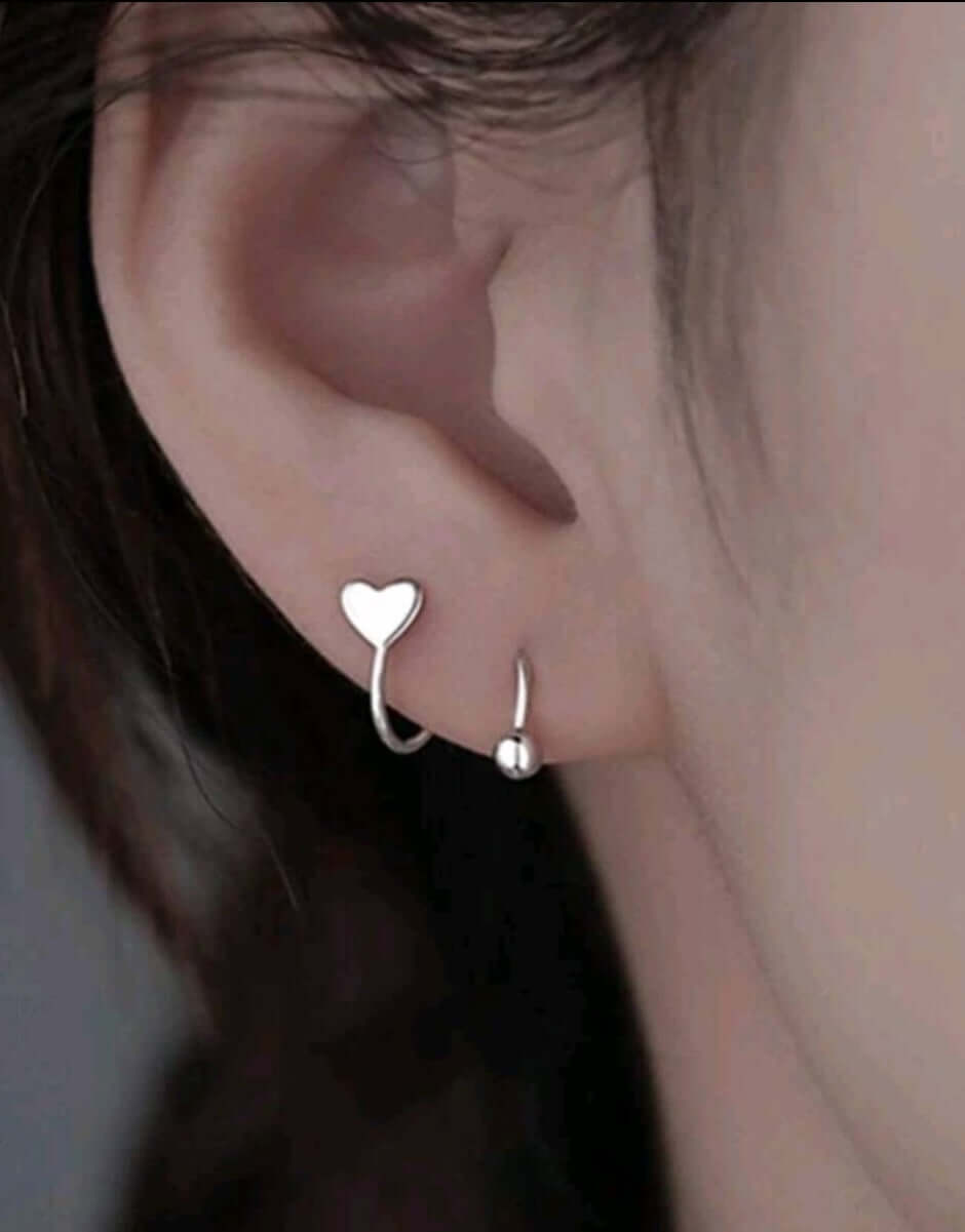dainty silver heart cuff stud earrings