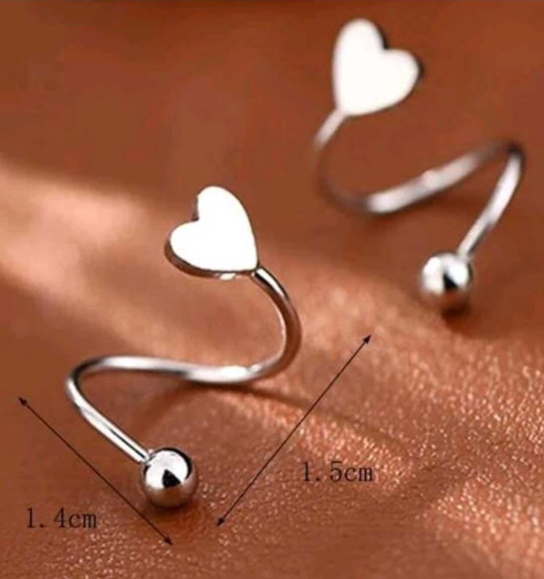 dainty silver heart cuff stud earrings