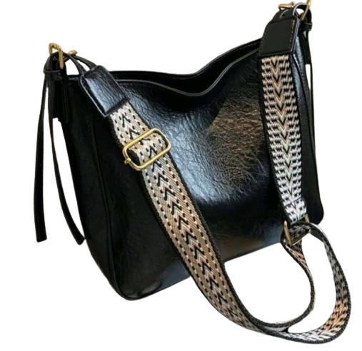 Bag - Tote - black leather fabric strap