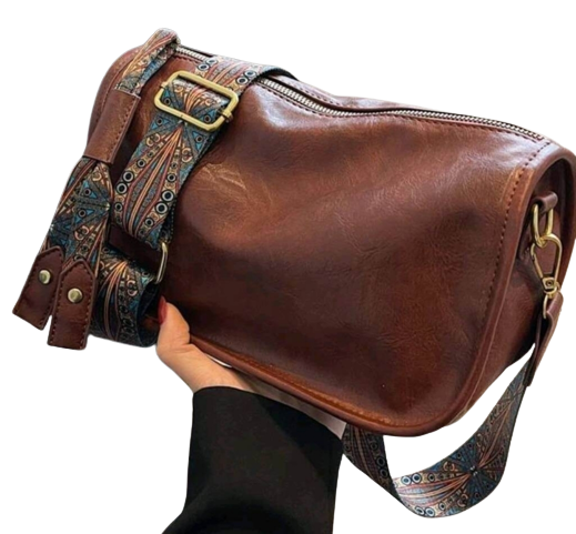 Bag - Shoulder - brown leather fabric strap