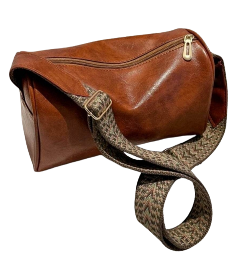 Bag - Shoulder - brown leather fabric strap