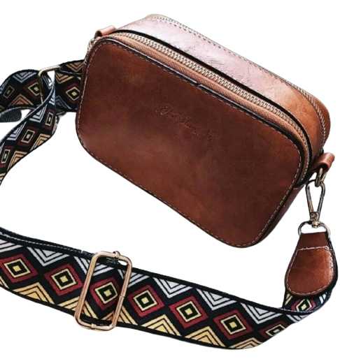 Bag - Shoulder - brown leather fabric strap