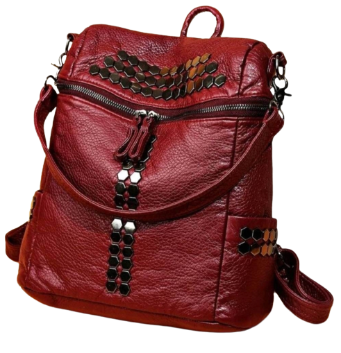 Bag - Backpack - burgundy soft leather