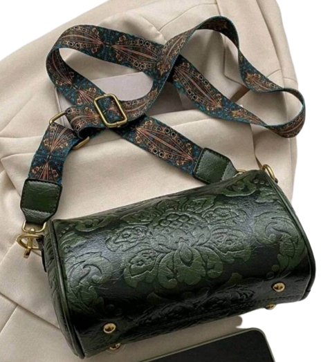 Bag - Shoulder - embossed green leather