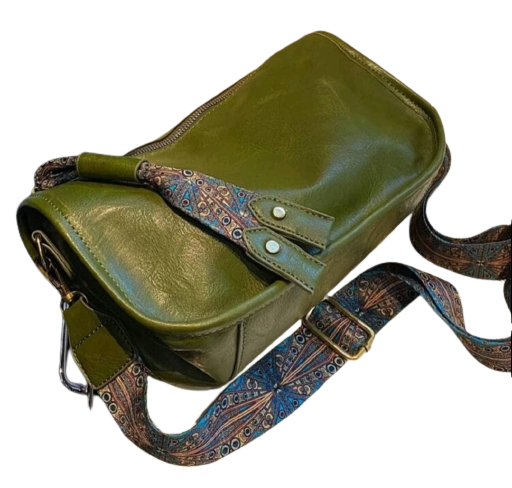 Bag - Shoulder - green leather fabric tassel
