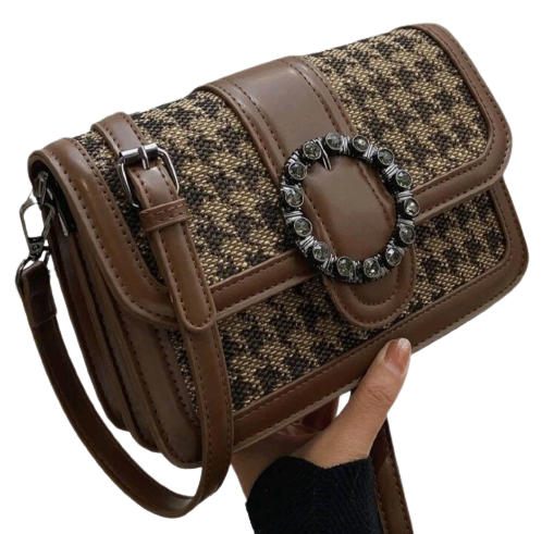 Bag - Shoulder - metal decor houndstooth saddle