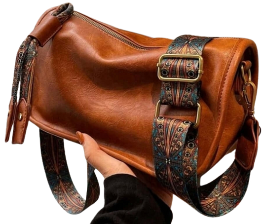 Bag - Shoulder - tan leather fabric strap