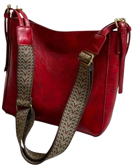 Bag - Tote - red leather fabric strap