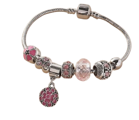 Jewellery - Bracelet - silver pink floral charm