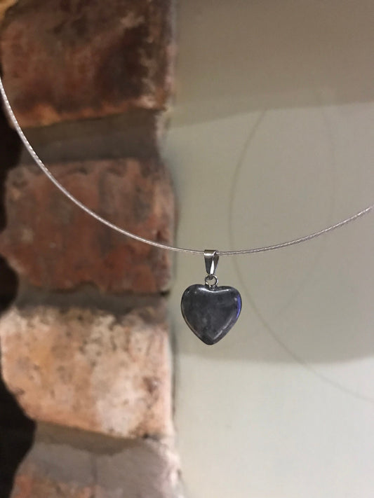 Necklace - black marble Chakra Heart Pendant on Steel Hoop