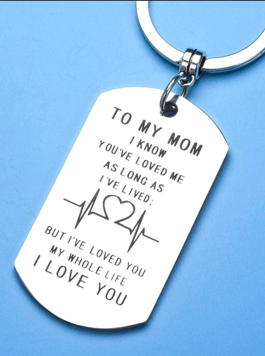 Keyring - love you mom (with silver heart charm)
