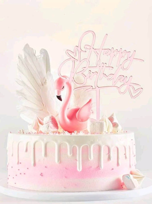 pink happy birthday cake topper