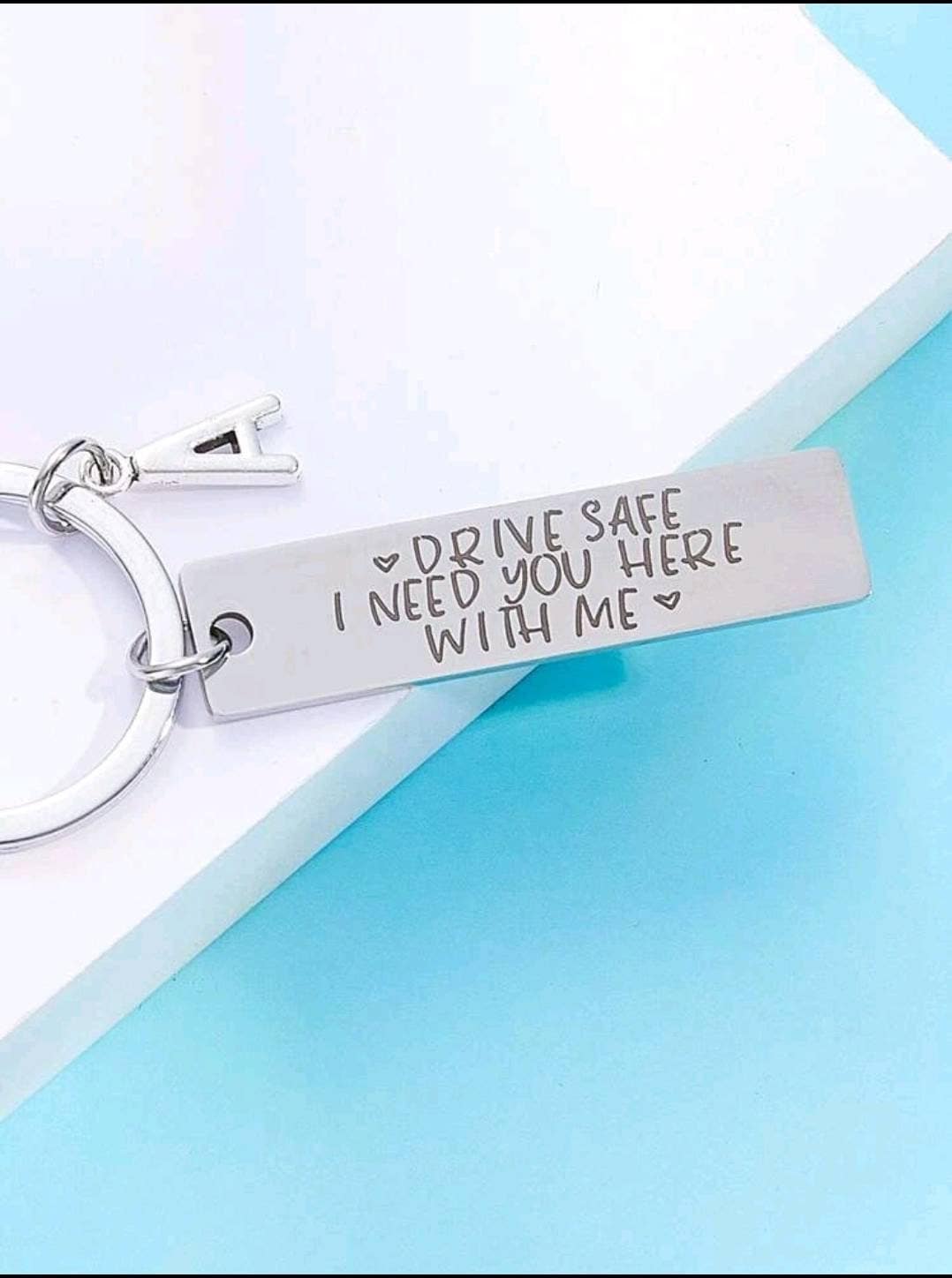 Keyring - drive safe (with silver heart charm)